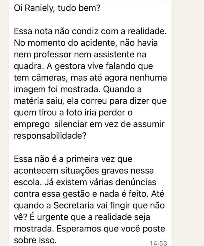 Caso do estudante ferido em escola de Cantá: Pais negam versão da secretaria em caso de aluno ferido em escola