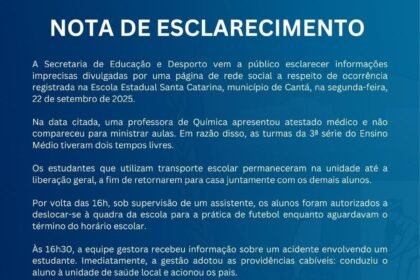 Diante da nota publicada pela Secretaria de Educação e Desporto sobre o caso ocorrido na Escola Estadual Santa Catarina, no município de Cantá, reforçamos que o conteúdo divulgado pelo Portal Raniely Carvalho tem como base relatos de pais e testemunhas