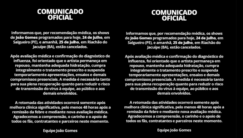 estado de saúde de João Gomes